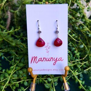 Ruby Dangle Earrings - Semi-Precious Ruby, Labradorite & Carnelian